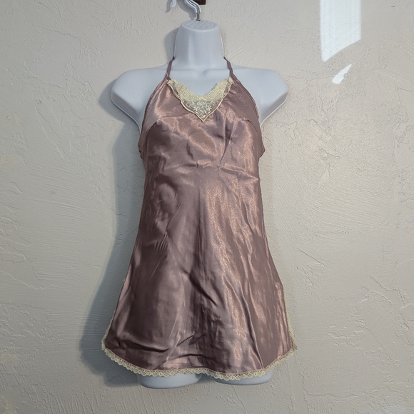 Vintage Y2K Fairy Pink Satin Ethereal Soft Feminine Romantic Sexy Lace HalterTop - Picture 11 of 14